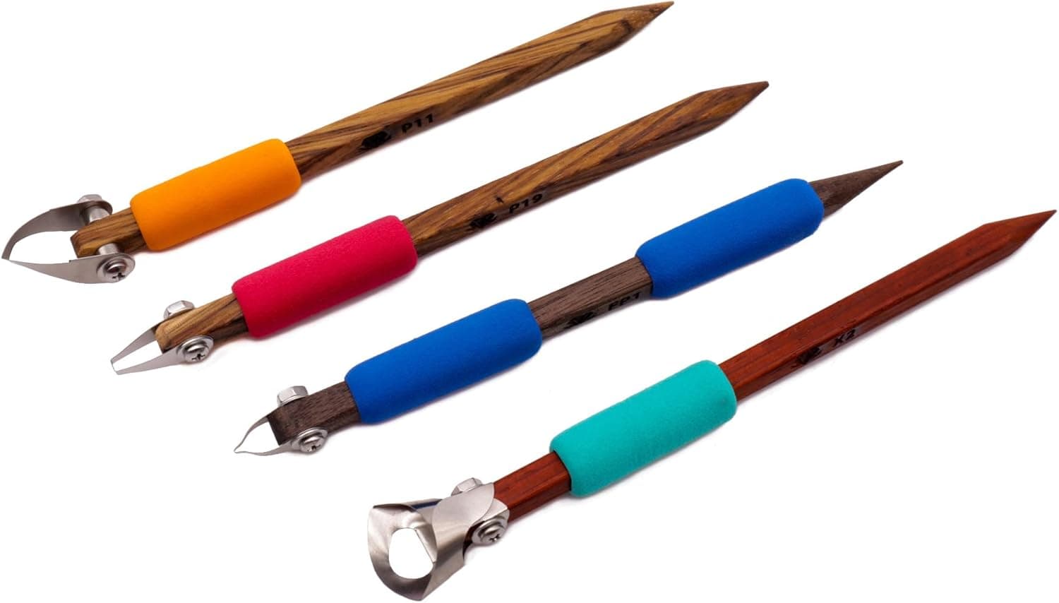 The Original DiamondCore Tools: 4-Pack Pottery Carving Tool Set P11, P19, FP1, X2 - Clay Carving, Sgraffito, Relief Fluting (Set 2)