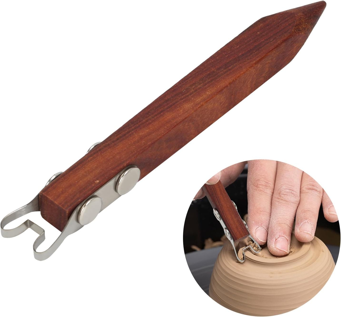 Pottery Trimming Tool for Clay & Ceramics Bottom Foot, Stainless Steel Shapers with Red Sandalwood Handle (6mm Width)