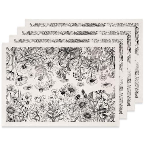 SUPERDANT 4PCS Wild Flowers Underglaze Paper Transfer Plants Transfer Paper for Clay Ceramic Porcelain Under Glaze Transfers for Pottery Enamel Decals Black Underglaze Decal Papers Handcrafted Gifts