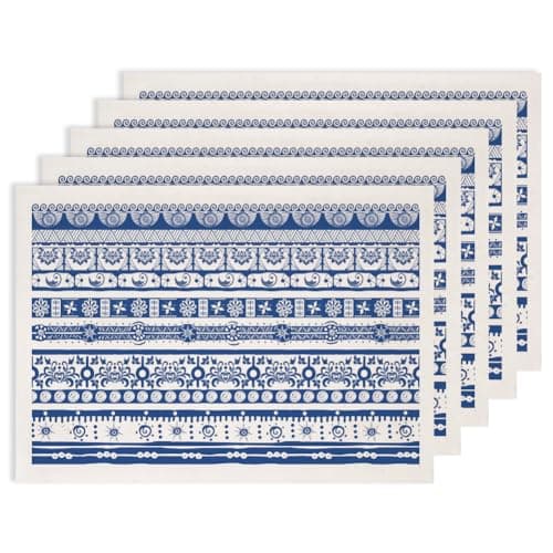 SUPERDANT 5PCS Primitive Pattern Underglaze Paper Transfer Stripe Transfer Paper for Clay Ceramic Porcelain Under Glaze Transfers for Pottery Enamel Decals Blue Decal Papers Handcrafted Gifts